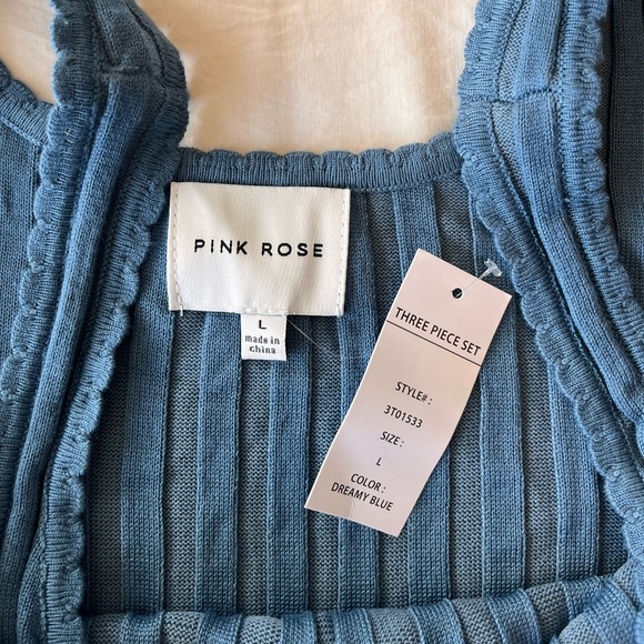 NWT Pink Rose Ribbed Knit Cropped Tank Top in Dreamy Blue L - Picture 9 of 11